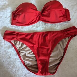 Victoria's Secret Strapless Bikini Set Red 36C